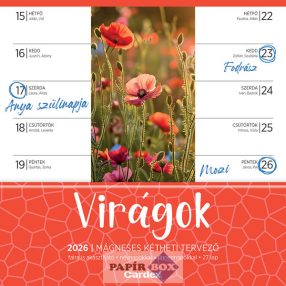 Falinaptár, 2026., mágneses, kétheti tervező, Virágok