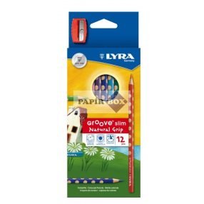   Színes ceruza készlet 12db-os, Lyra Groove Slim, háromszögletű + hegyező