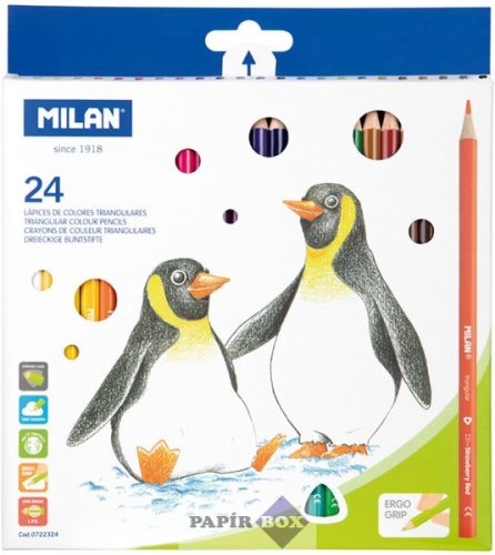 Színes ceruza készlet, háromszögletű, Milan, 24db/klt