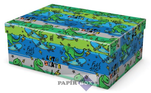 Díszdoboz, T4, 32x23x12 cm, Gördeszkás dino