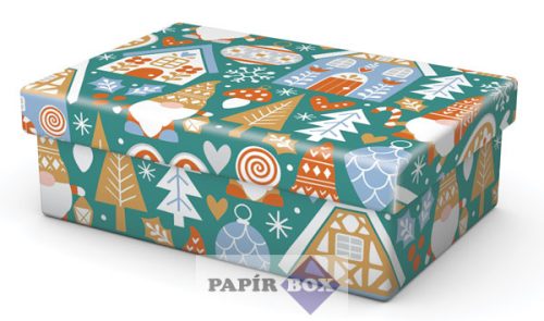 Díszdoboz, T1, Karácsonyi, Mézeskalács, 12x8x4 cm