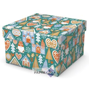 Díszdoboz, N3, Karácsonyi, Mézeskalács, 16x16x12 cm