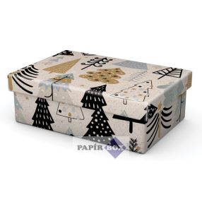 Díszdoboz, T1, Karácsonyi, Fenyőfák, 12x8x4 cm
