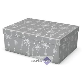   Díszdoboz, T4, Karácsonyi, ezüst, csillagokkal, 32x23x12 cm