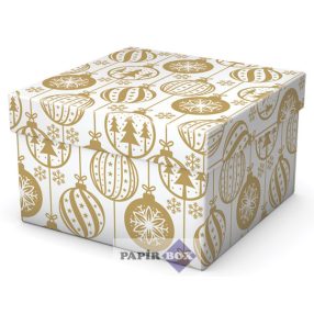 Díszdoboz, N3, Karácsonyi, Arany díszekkel, 16x16x12 cm