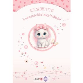 Képeslap, Keresztelő, Cicás, lányos