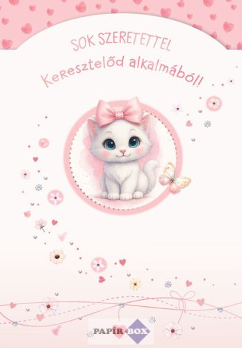 Képeslap, Keresztelő, Cicás, lányos