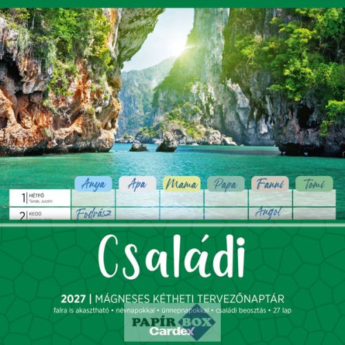 Falinaptár, 2027., mágneses, kétheti, Családi tervezőnaptár