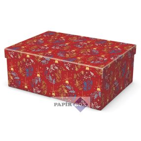 Díszdoboz, T4, 32x23x12 cm, Karácsony, Piros díszek
