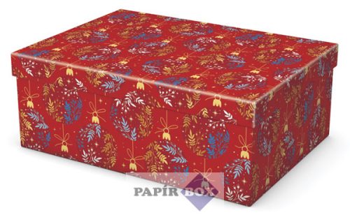 Díszdoboz, T4, 32x23x12 cm, Karácsony, Piros díszek