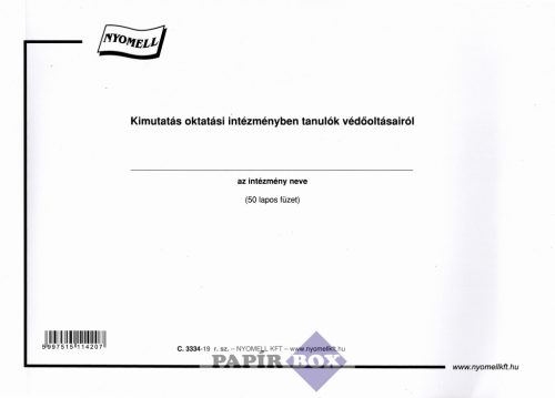 C.3334-19 Kimutatás oktatási intézményben tanulók védőoltásairól, fekvő, 50 lapos, A/4