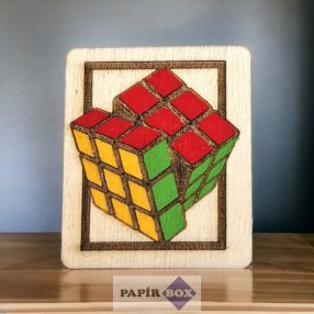 Hűtőmágnes, fa, festett, Rubik kocka