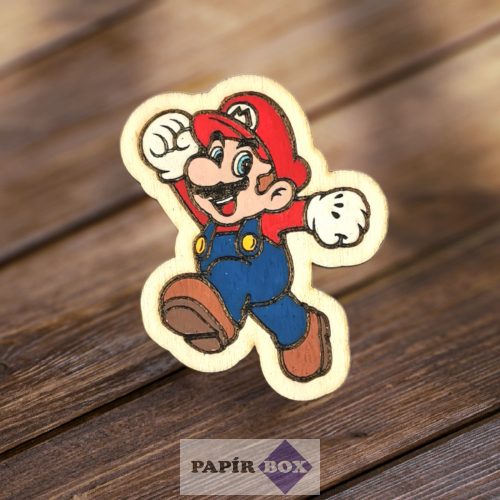 Hűtőmágnes, fa, festett, Super Mario