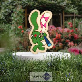 Hűtőmágnes, fa, festett, A kockásfülű nyúl