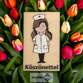 Hűtőmágnes, fa, festett, Köszönettel (Nővér)