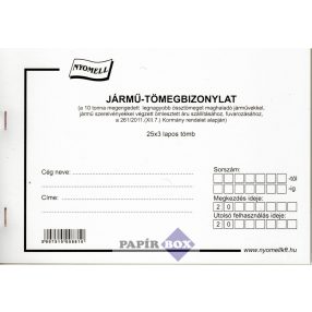 D.G. Jármű-Tömegbizonylat A/5, 25x3 lapos tömb