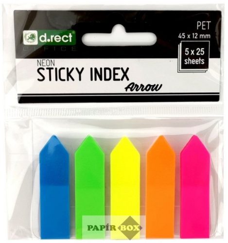 Jelölőcímke 45x12 mm 5x25 lap, PP d.rect neon színek, nyil forma