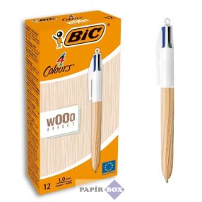   Golyóstoll, 0,32 mm, nyomógombos, négyszínű, BIC "4 Colours Wood Effect"
