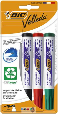 Flipchart- és táblamarker készlet, 1,4 mm, kúpos, BIC" Velleda ecolutions", 4 különböző szín