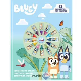 Kreativ szett, Bluey, A/4 füzet + 12 db mini zsírkréta