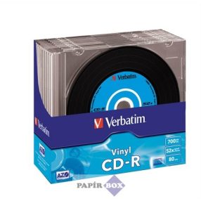   CD-R lemez, bakelit lemez-szerű felület, AZO, 700MB, 52x, vékony tok, VERBATIM "Vinyl"