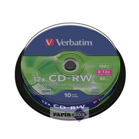   CD-RW lemez, újraírható, SERL, 700MB, 8-10x, hengeren VERBATIM, 10db/csg