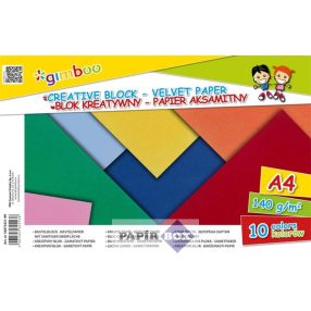   Színes bársonypapír tömb, A/4, 140 g, 10 lap,"Gimboo", 10 különböző szín