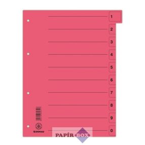   Regiszter, karton, A4, mikroperforált, DONAU, piros, 50db/csg