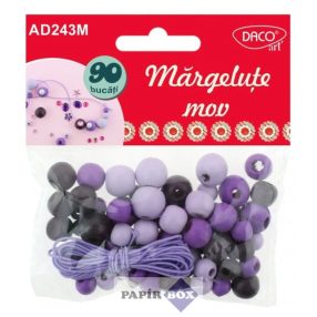 Fa golyó, fűzhető, vegyes méret, Daco, lila, 90 db/csg
