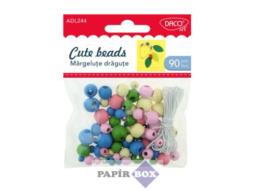 Fa golyó, fűzhető, vegyes méret, Daco, 90 db/csg