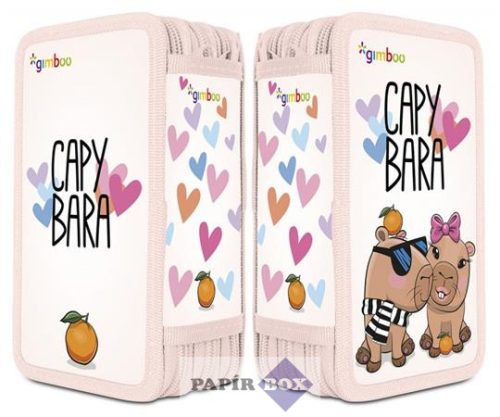 Tolltartó, töltött, 3 emeletes, cipzáras, "Gimboo", rózsaszín, kapibara