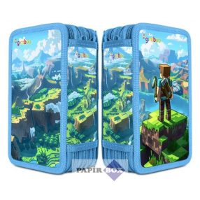   Tolltartó, töltött, 3 emeletes, cipzáras, "Gimboo", kék, építőkockás