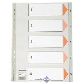 Regiszter, műanyag, A4, 1-5, ESSELTE, szürke