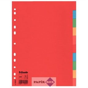  Regiszter, karton, A4, 10 részes, ESSELTE "Economy", színes