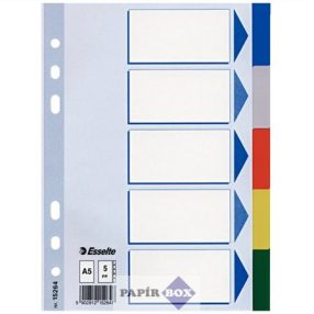 Regiszter, műanyag, A5, 5 részes, ESSELTE, színes