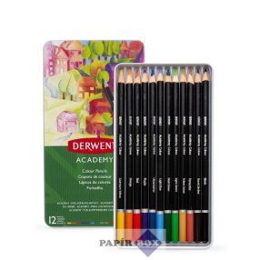   Színes ceruza készlet, fém doboz, DERWENT "Academy", 12 különböző szín