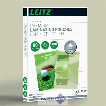 Meleglamináló fólia, 80 mikron, A/5, fényes, UDT technológiával, LEITZ "iLam"