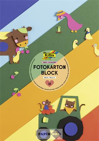 Dekorkarton, 2 oldalas, A3, 300 g, 10 lap, FOLIA, „Basic”, vegyes színek