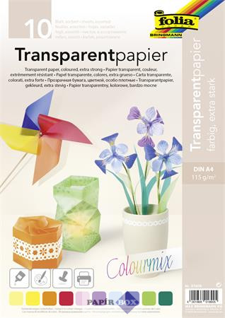 Transzparens papír, A/4, 115 g, 10 lap, FOLIA, vegyes színek