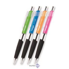   Golyóstoll, 0,35 mm, nyomógombos, vegyes színű, áttetsző test, FLEXOFFICE "Tango", kék