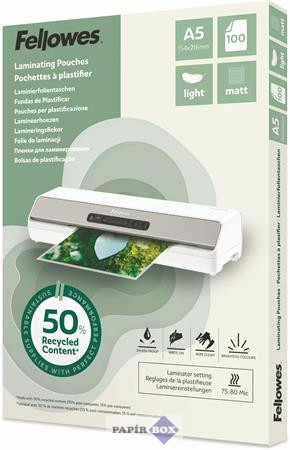 Meleglamináló fólia, 80 mikron, A/5, matt, 100 db, FELLOWES "Light"