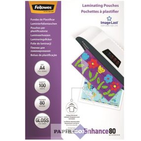   Meleglamináló fólia, 80 mikron, A/4, fényes, 100 db, FELLOWES