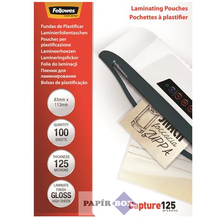 Meleglamináló fólia, 125 mikron, 83x113 mm, fényes, 100 db, FELLOWES