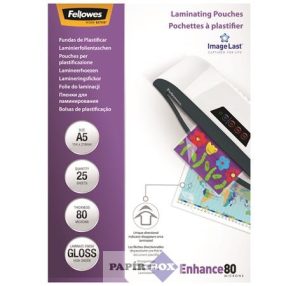   Meleglamináló fólia, 80 mikron, A5, fényes, 25 db, FELLOWES