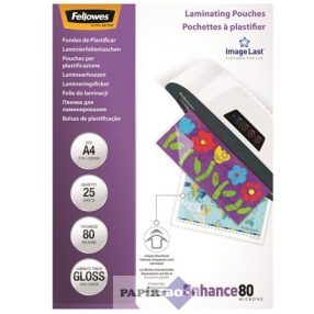   Meleglamináló fólia, 80 mikron, A4, fényes, 25 db, FELLOWES