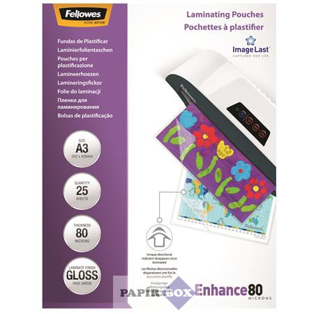 Meleglamináló fólia, 80 mikron, A/3, fényes, 25 db, FELLOWES