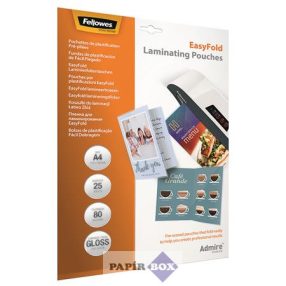   Meleglamináló fólia, 80 mikron, A/4, fényes, 25 db, FELLOWES "Admire Easyfold"