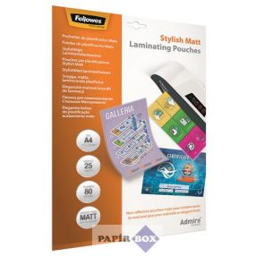   Meleglamináló fólia, 80 mikron, A/4, matt, 25 db, FELLOWES "Admire Stylish"