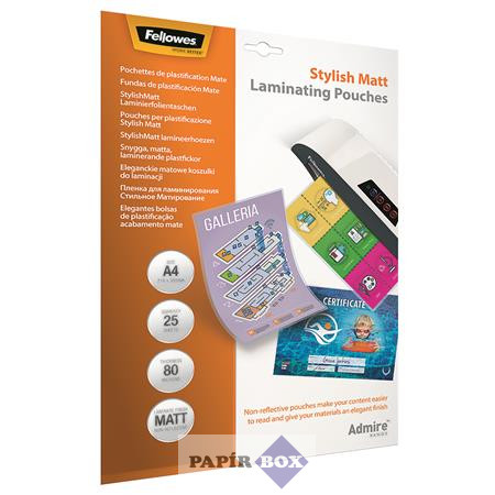 Meleglamináló fólia, 80 mikron, A/4, matt, 25 db, FELLOWES "Admire Stylish"