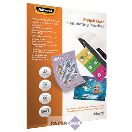 Meleglamináló fólia, 80 mikron, A/3, matt, 25 db, FELLOWES, "Admire Stylish"